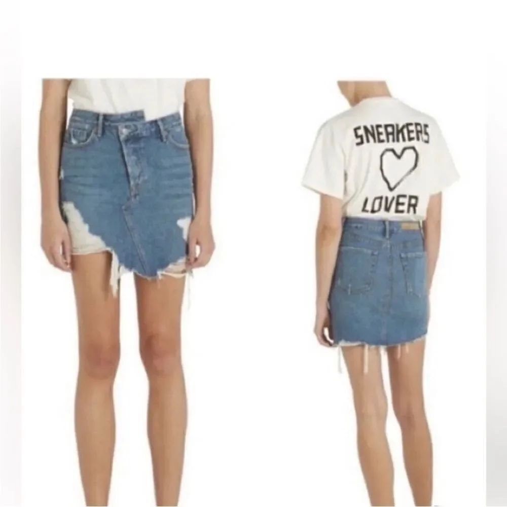 Grlfrnd Denim Distressed  mini Skirt, size 28